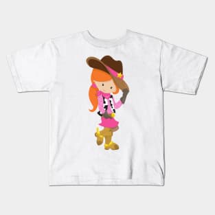 Cowgirl, Sheriff, Western, Country, Orange Hair Kids T-Shirt